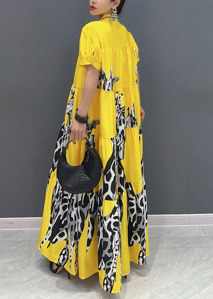 Modern Yellow Print Patchwork Long Dresses Summer