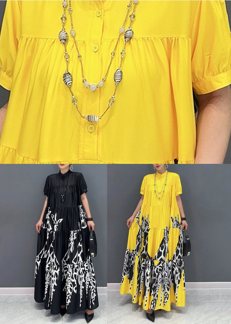 Modern Yellow Print Patchwork Long Dresses Summer