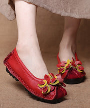 Mulberr Cowhide Splicing Flower Flat Shoes For Women