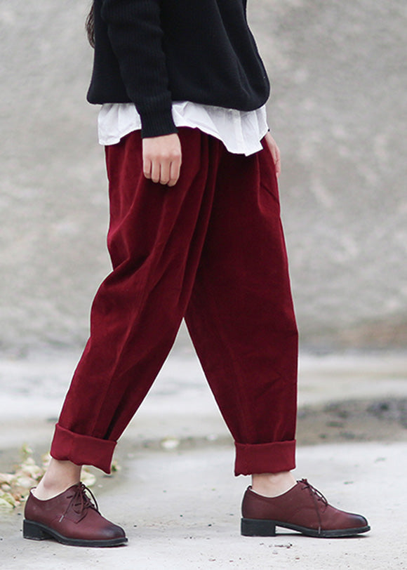 Mulberry Elastic Waist Corduroy Harem Pants Spring