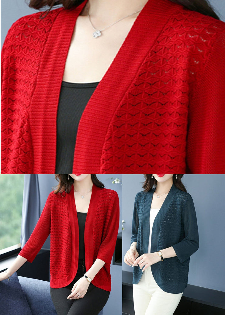 Mulberry Hollow Out Cozy Thin Ice Size Knit Cardigan Summer