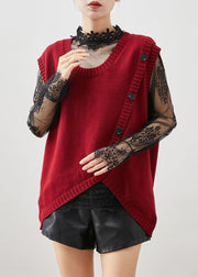 Mulberry Patchwork Button Knit Vests Asymmetrical Fall