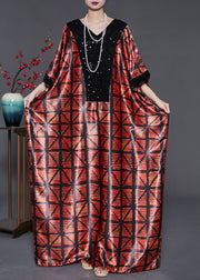 Mulberry Print Silk Robe Dresses Sequins Batwing Sleeve