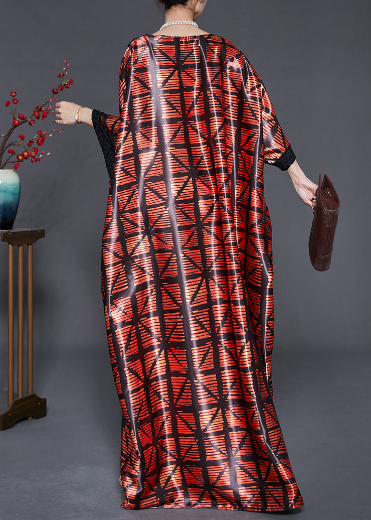 Mulberry Print Silk Robe Dresses Sequins Batwing Sleeve