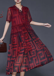 Mulberry Print Tulle Long Dresses Ruffled Summer