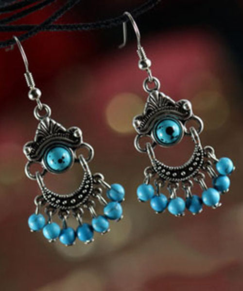 National Style Fine Turquoise Silver Drop Earrings