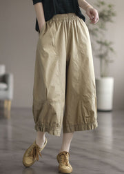 Natural Apricot Pockets Wrinkled Patchwork Cotton Crop Pants Summer