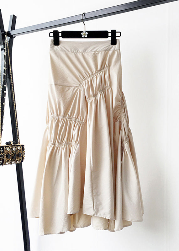 Natural Apricot Wrinkled Chiffon Maxi Skirts Fall