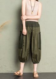 Natural Army Green Pockets Patchwork Cotton Lantern Pants Summer