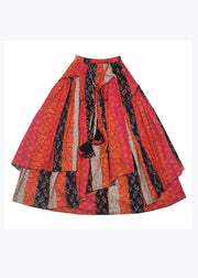 Natural Asymmetrical Print Patchwork Cotton Skirts Spring