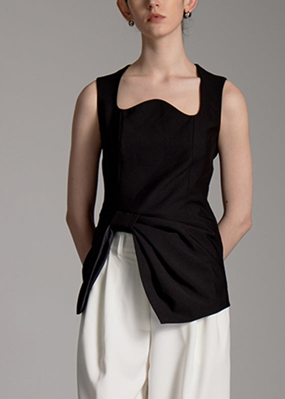 Natural Black Asymmetrical Cinched Tops Summer