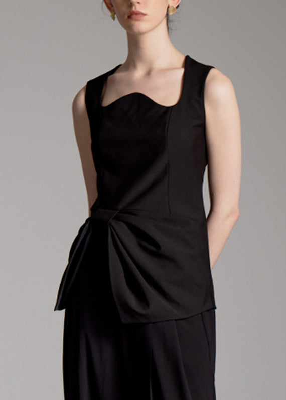 Natural Black Asymmetrical Cinched Tops Summer