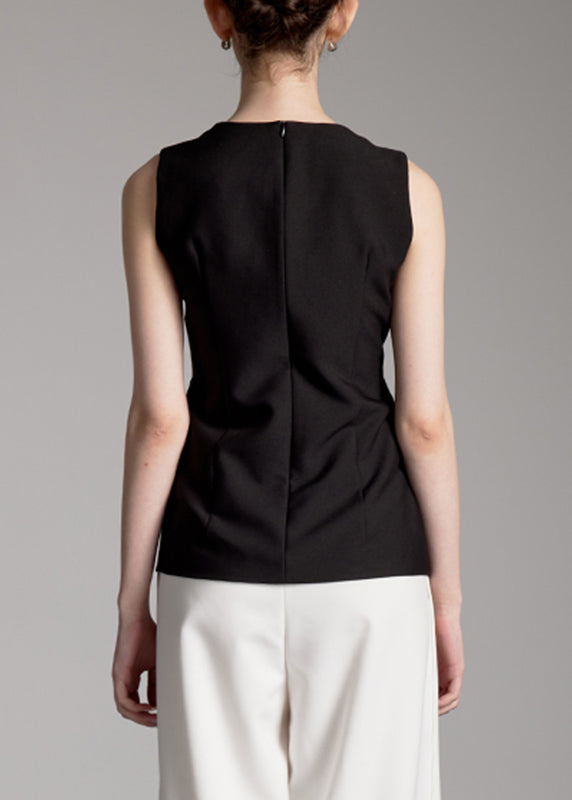 Natural Black Asymmetrical Cinched Tops Summer