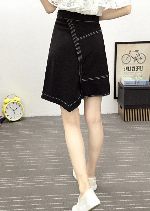 Natural Black Asymmetrical Patchwork Pockets Cotton Skirts Summer