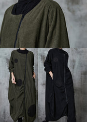 Natural Black Asymmetrical Zippered Cotton Coats Spring