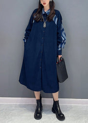 Natural Blue Peter Pan Collar Patchwork Denim Shirts Dresses Fall