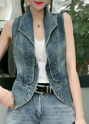 Natural Blue Peter Pan Collar Patchwork Denim Vest Sleeveless