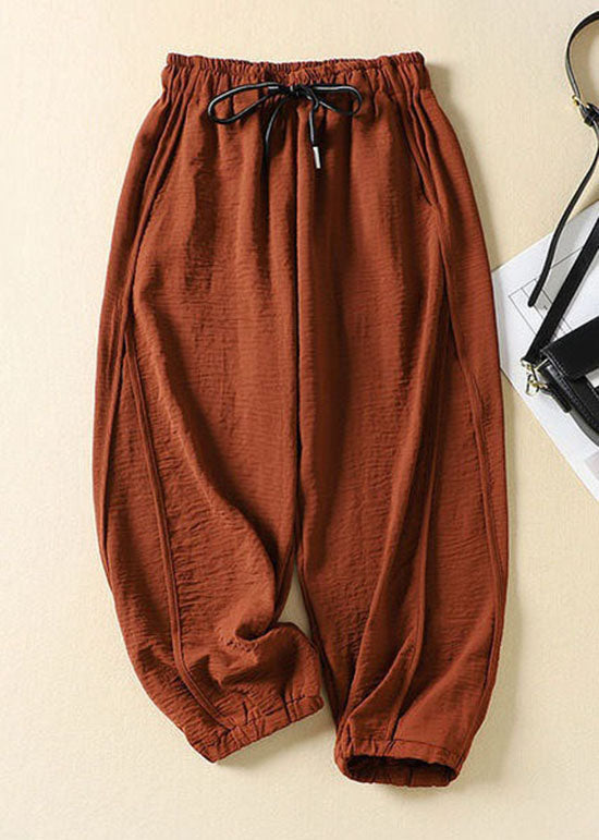 Natural Caramel Pockets Patchwork Cotton Lantern Pants Summer