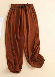 Natural Caramel Pockets Patchwork Cotton Lantern Pants Summer