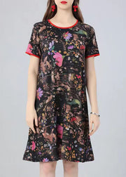 Natural Floral O Neck Print Patchwork Cotton Mid Dress Summer