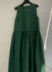 Natural Green Patchwork Solid Maxi Dress Summer