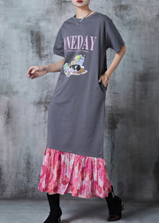 Natural Grey Oversized Patchwork Cotton Sweatshirts Dress Summer