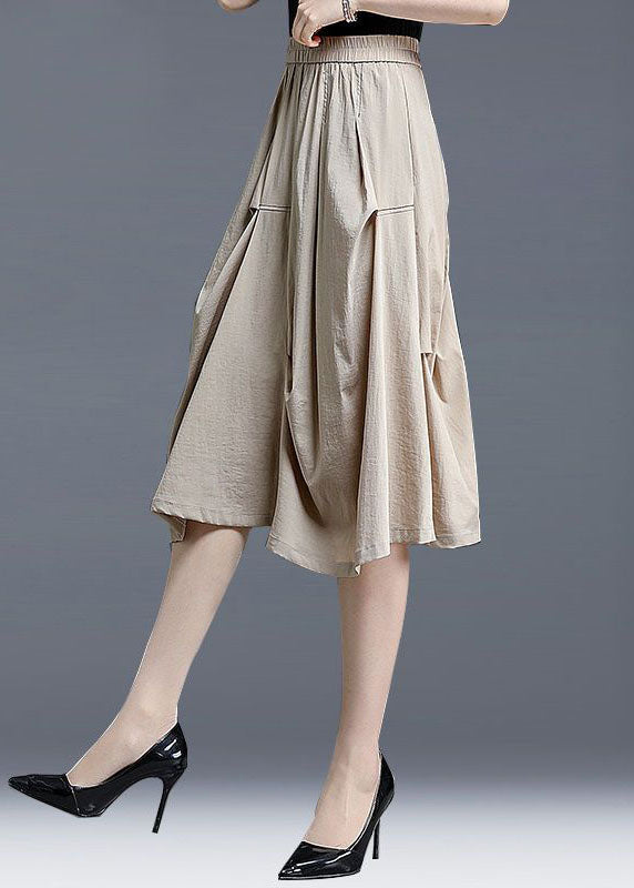 Natural Light Khaki Wrinkled Pocket Cotton Skirts Summer