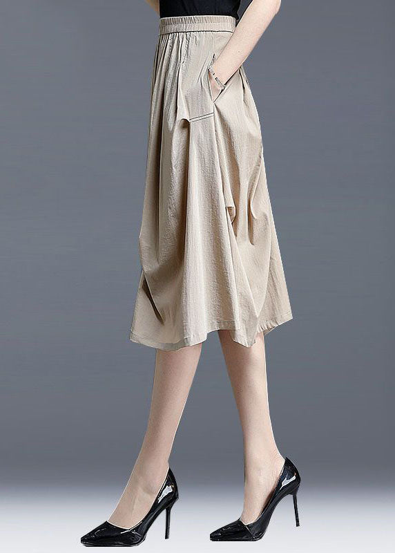 Natural Light Khaki Wrinkled Pocket Cotton Skirts Summer