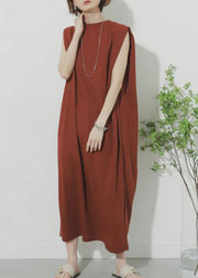 Natural Mulberry O-Neck Solid Maxi Dress Summer