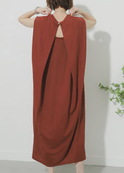 Natural Mulberry O-Neck Solid Maxi Dress Summer