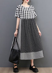 Natural O-Neck Plaid Dot Patchwork Maxi Dresses Summer