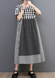 Natural O-Neck Plaid Dot Patchwork Maxi Dresses Summer