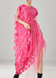 Natural Pink Asymmetrical Patchwork Tulle Maxi Dress Summer