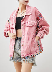 Natural Pink Oversized Patchwork Denim Jackets Spring