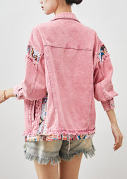 Natural Pink Oversized Patchwork Denim Jackets Spring