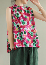 Natural Red Print Cotton Vest Summer