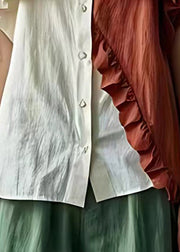 Natural White Ruffled Patchwork Linen Shirt Summer