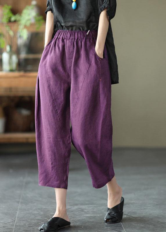 Natural Yellow Elastic Waist Summer Linen Harem Pants - SooLinen