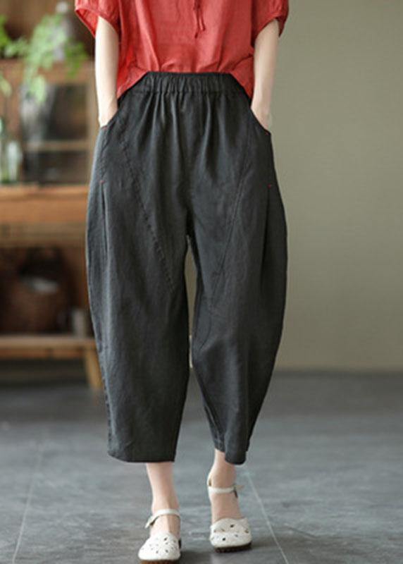 Natural Yellow Elastic Waist Summer Linen Harem Pants - SooLinen