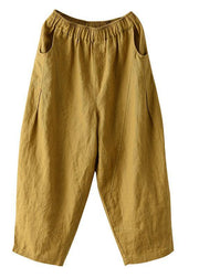 Natural Yellow Elastic Waist Summer Linen Harem Pants - SooLinen