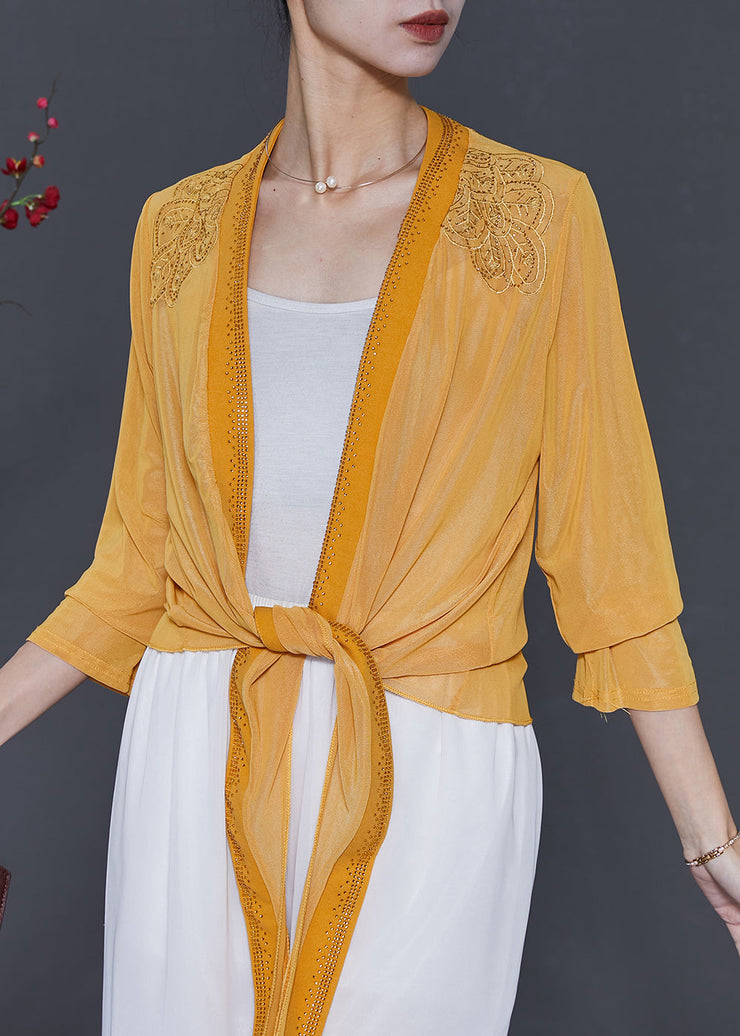 Natural Yellow Embroidered Chiffon Cardigans Summer