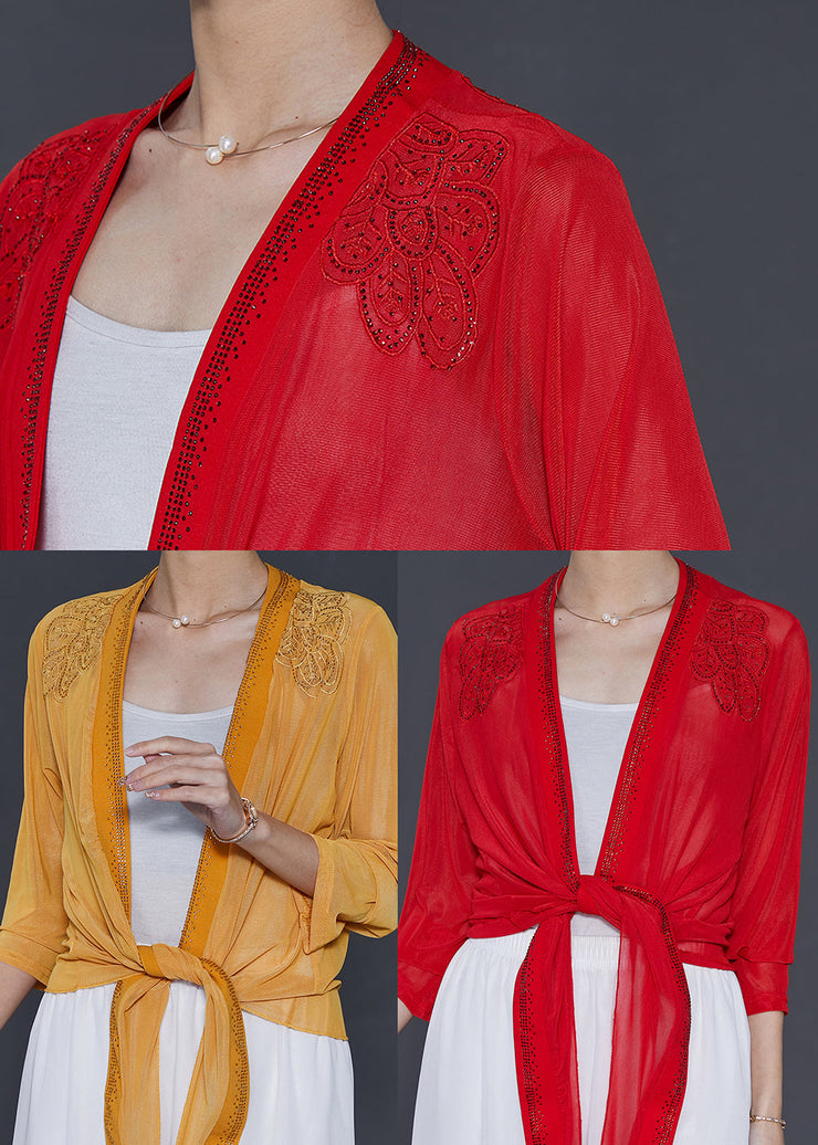 Natural Yellow Embroidered Chiffon Cardigans Summer