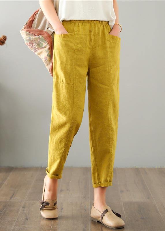 Natural brown-red geometry Pockets Cotton Linen  Pants Summer