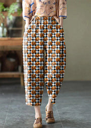 Natural Pink print Elastic Waist Summer Linen Harem Pants