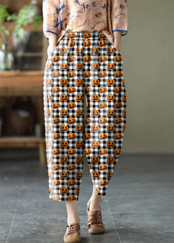 Natural yellow-pumpkin Elastic Waist Summer Linen Harem Pants