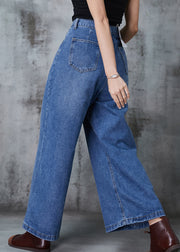 Navy Loose Denim Straight Pants High Waist Spring