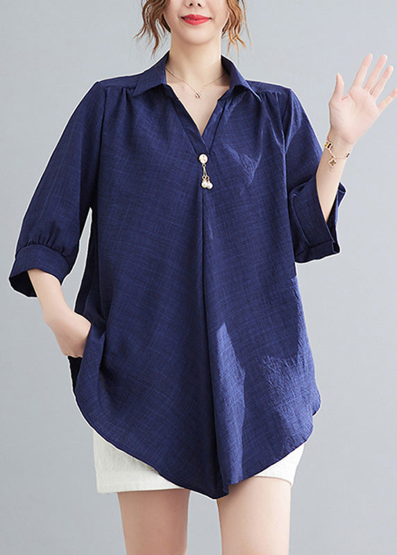 Navy Patchwork Solid Linen Shirt Half Sleeve