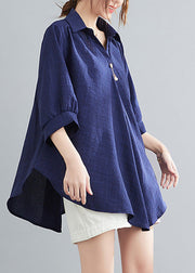 Navy Patchwork Solid Linen Shirt Half Sleeve