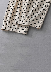 New Apricot Dot Pockets Elastic Waist Cotton Crop Pants Summer