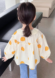 New Apricot Ruffled Button Print Cotton Kids Shirts Long Sleeve